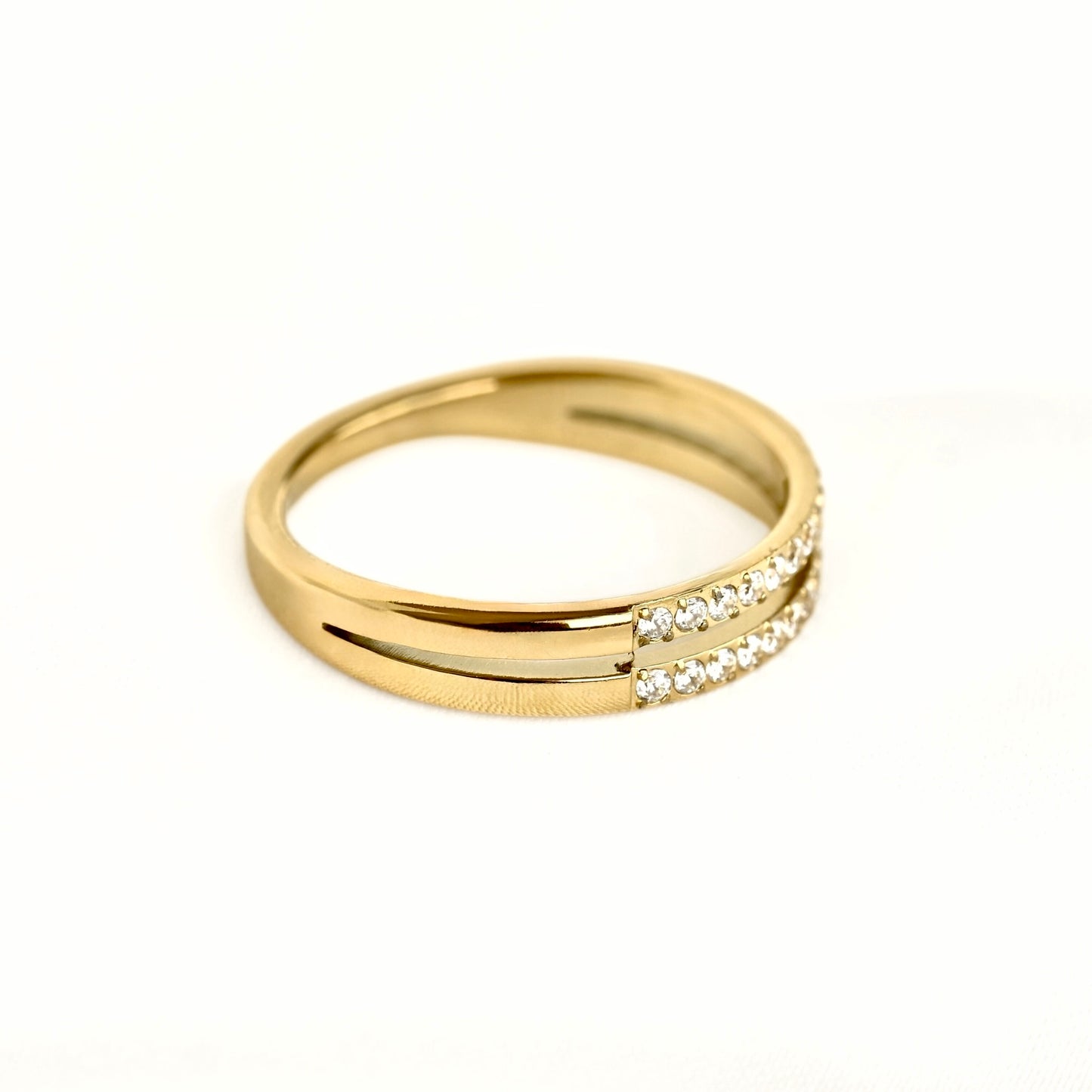 Double Layered Pavé CZ Ring - Stainless Steel Stacked Band