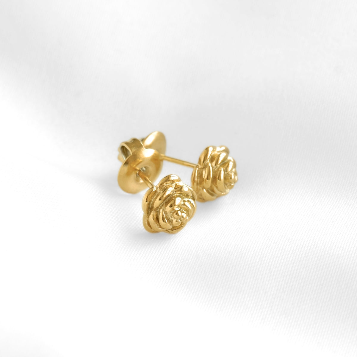 18k Gold Rose Stud Earrings - Stainless Steel Flower Studs