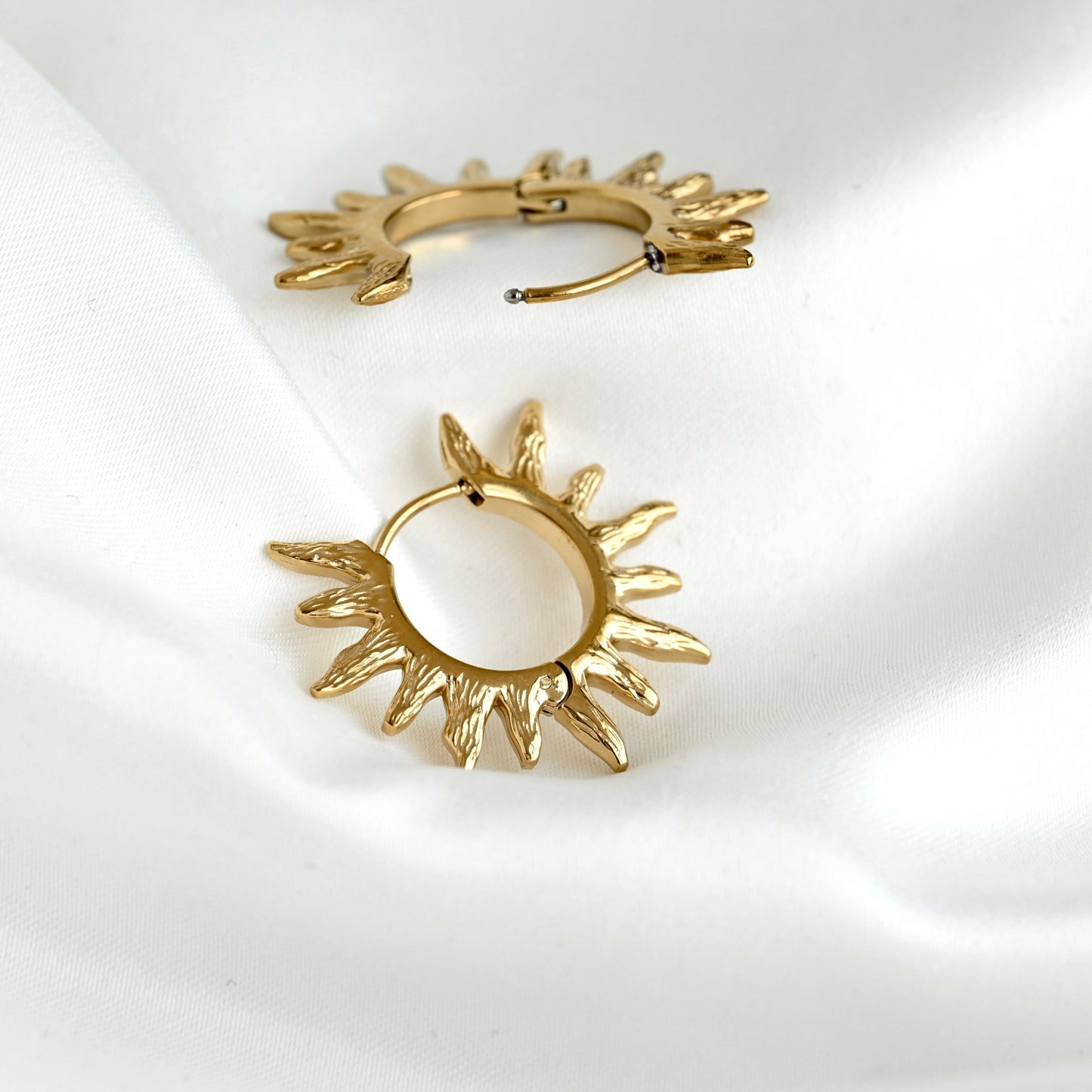 Medium Sun Hoop Earrings - Stainless Steel Sunburst Hoops