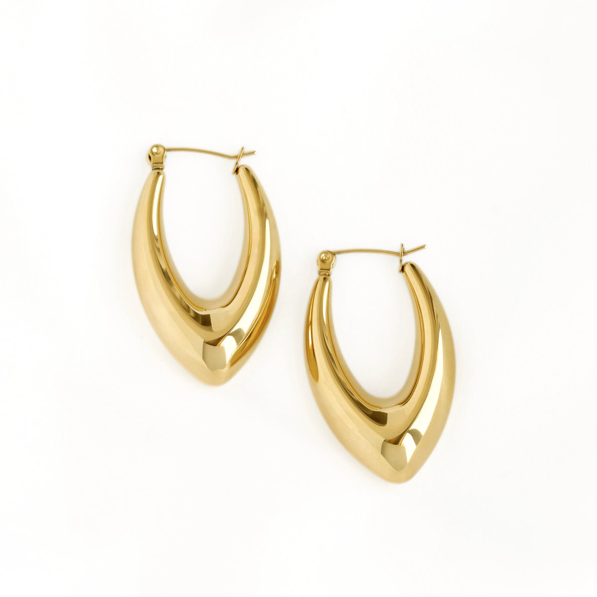 Chunky Elongated V Hoop Earrings - 18k Gold Stainless Steel