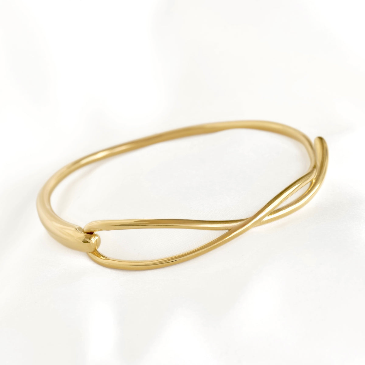 18K Gold Crossover Bangle - Stainless Steel Front Hook Clasp