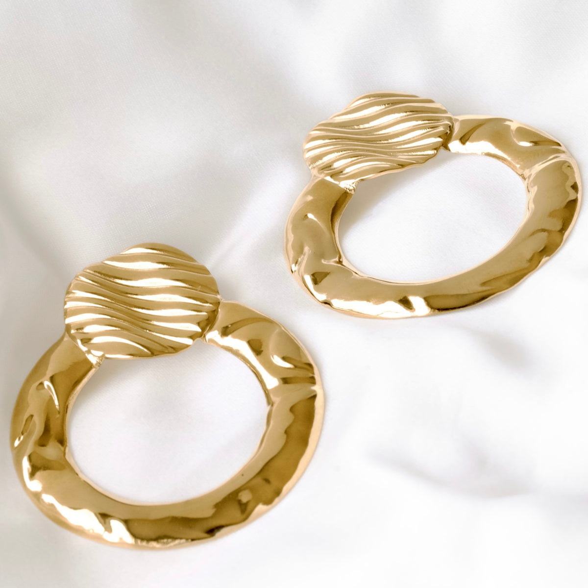 Hammered Double Circle Statement Earrings - Stainless Steel