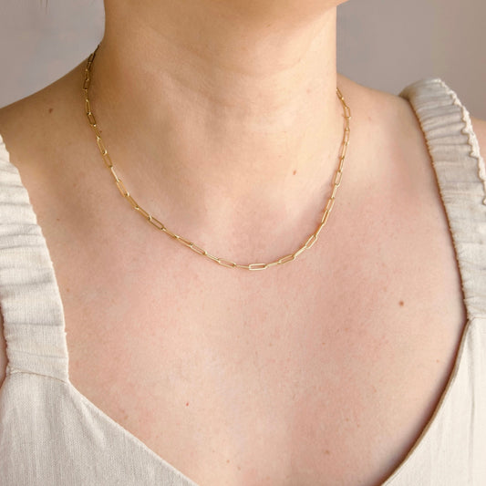 Small Paperclip Chain Necklace - Stainless Steel Link Chain