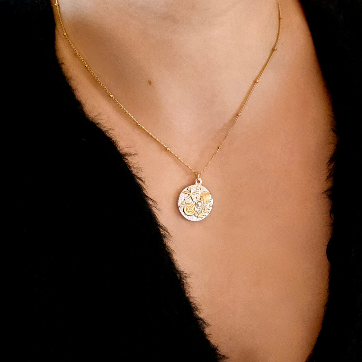 Two-tone Medallion Necklaces - Stainless Steel