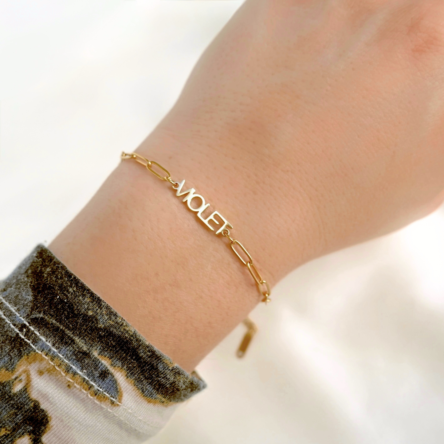 Personalized Block Letter Name Bracelet - Stainless Steel