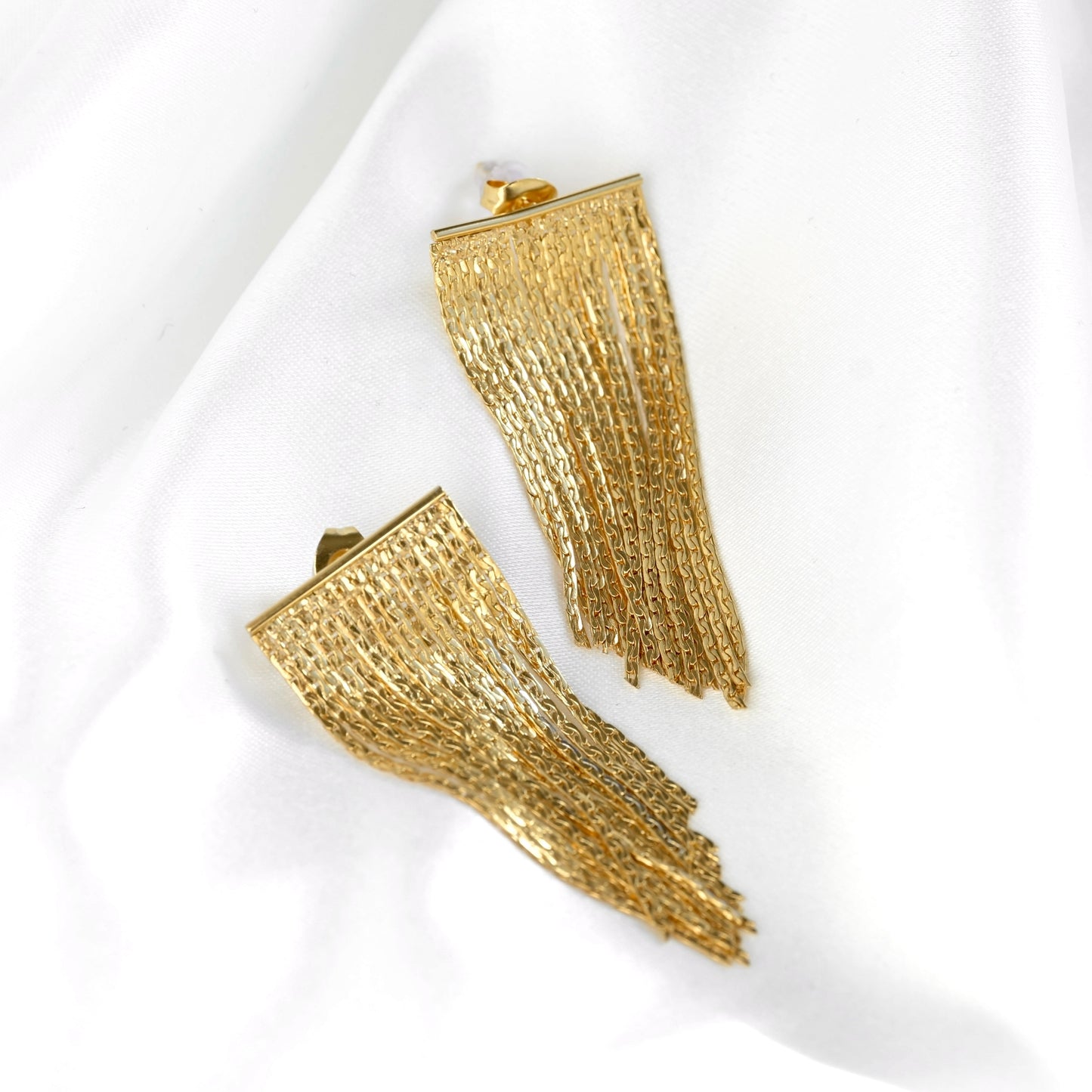 Gold Tassel Dangle Earrings - Stainless Steel Chain Tassel