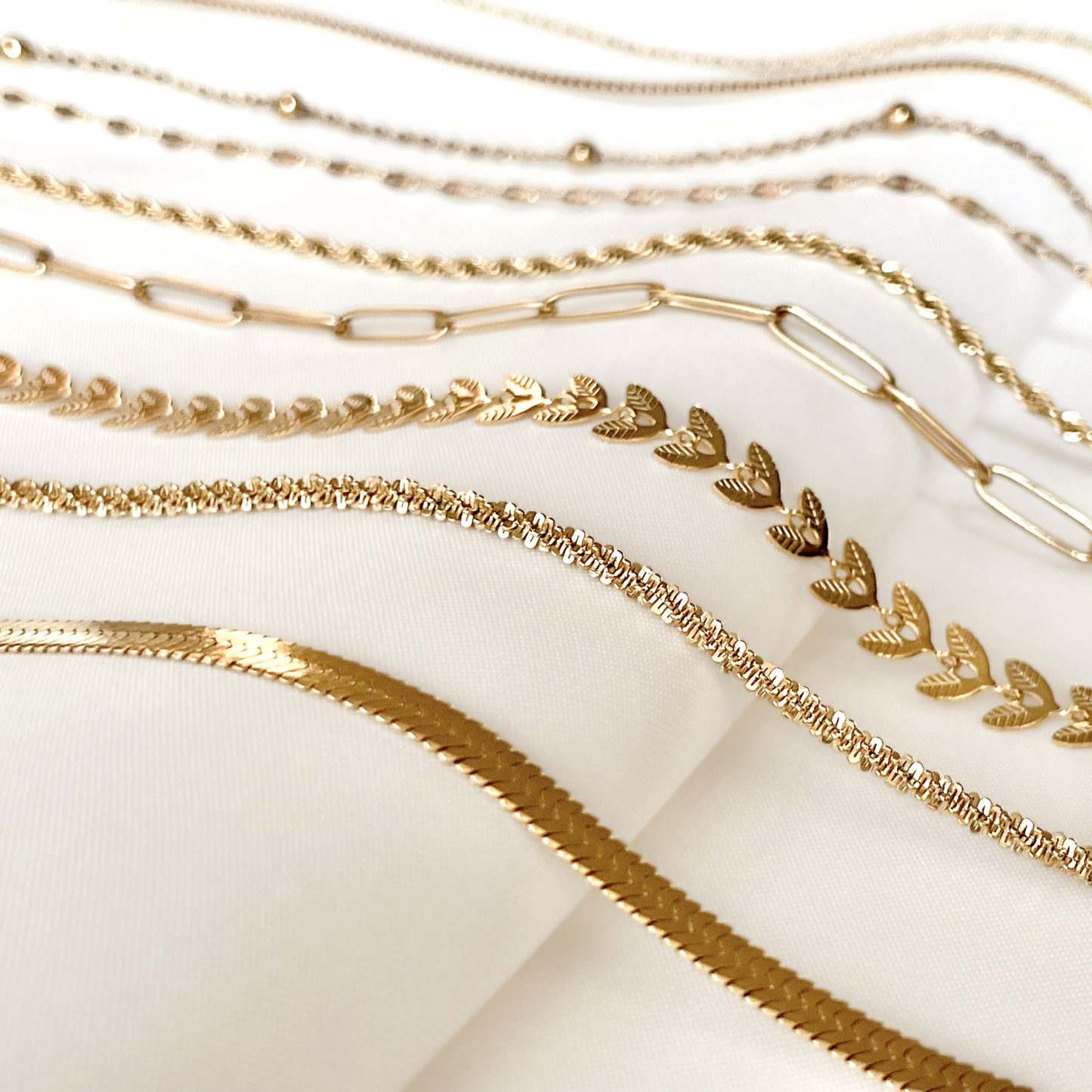 18K Gold Dainty Chain Necklace, Waterproof Gold Chains, 12" to 24", Stainless Steel