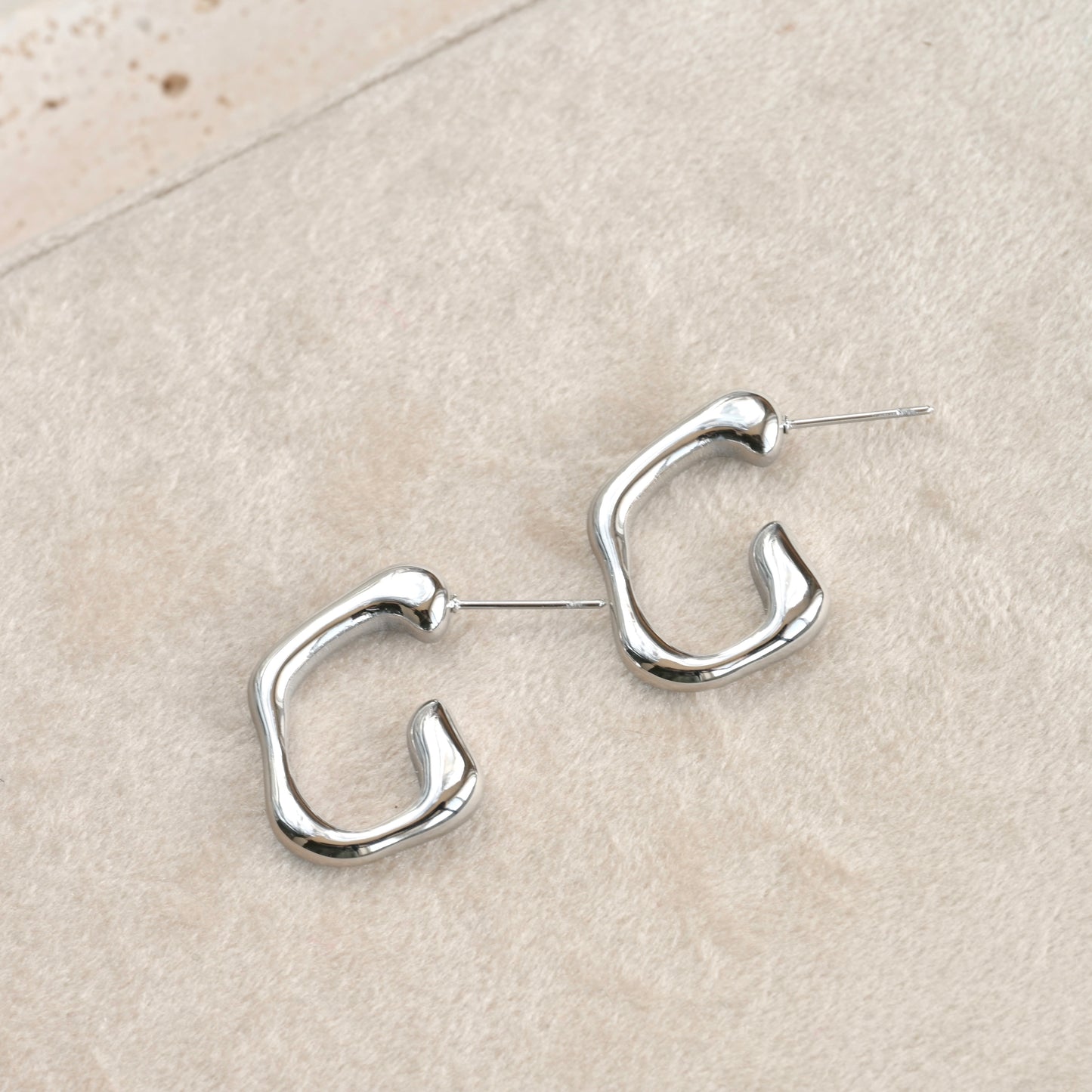 Sculptural Geometric C Hoops - Organic Design - Stainless Steel