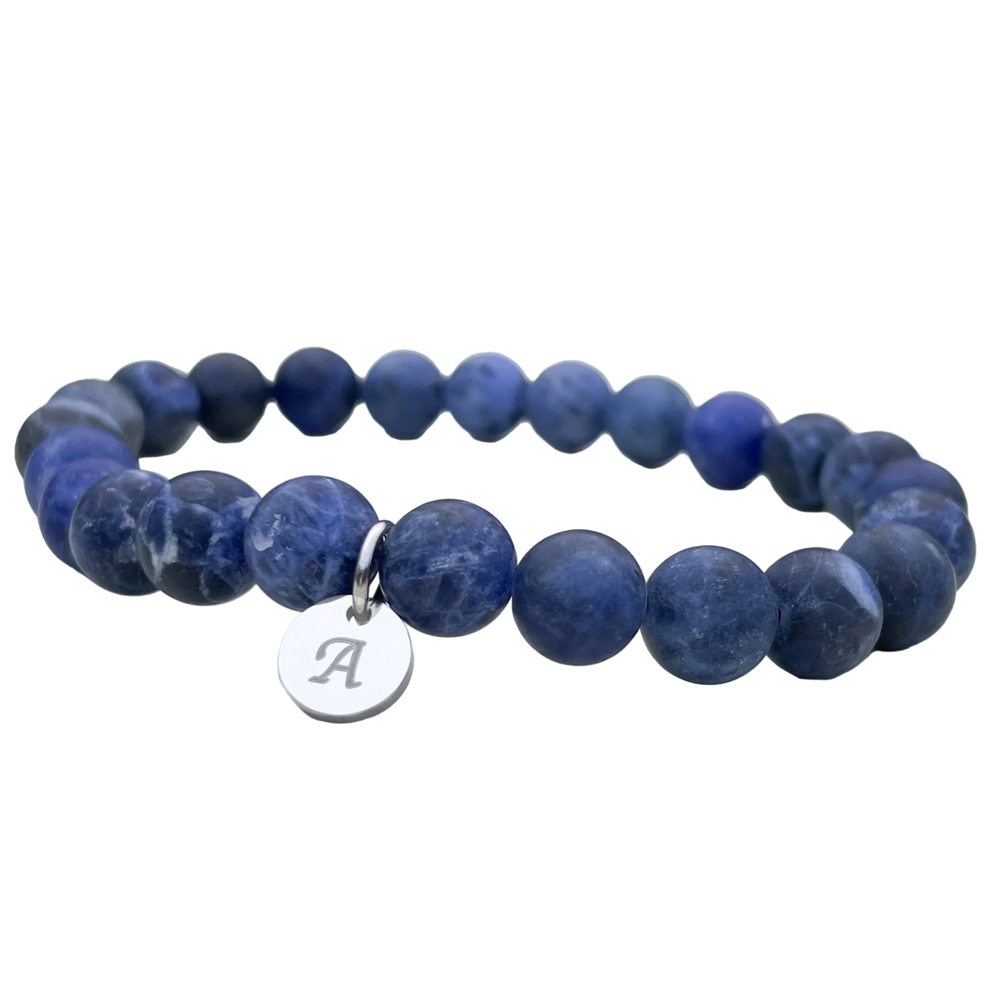 Sodalite Bracelet, Men's Blue Gemstone Bracelet, Personalized with Initial Charm