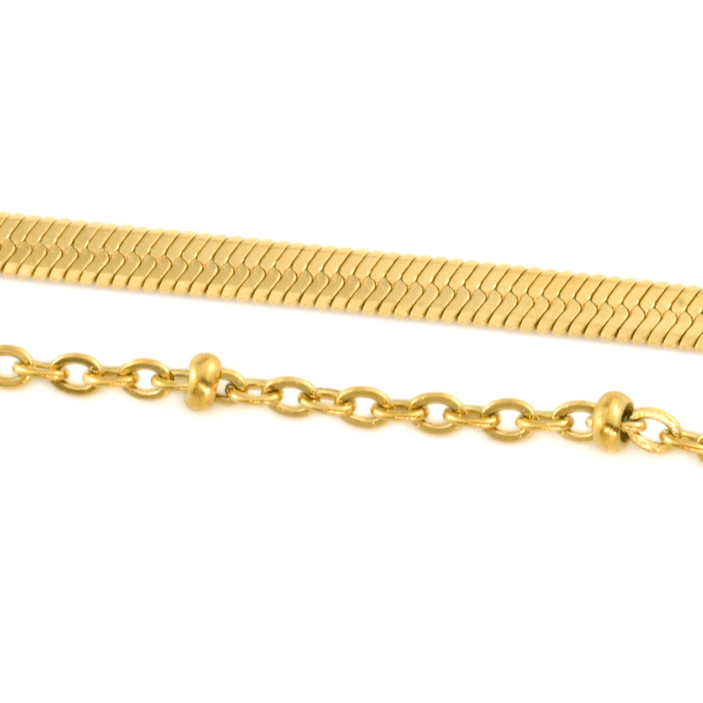 Layered Herringbone Anklet, Gold PVD, Stainless Steel, Waterproof, 8.5"