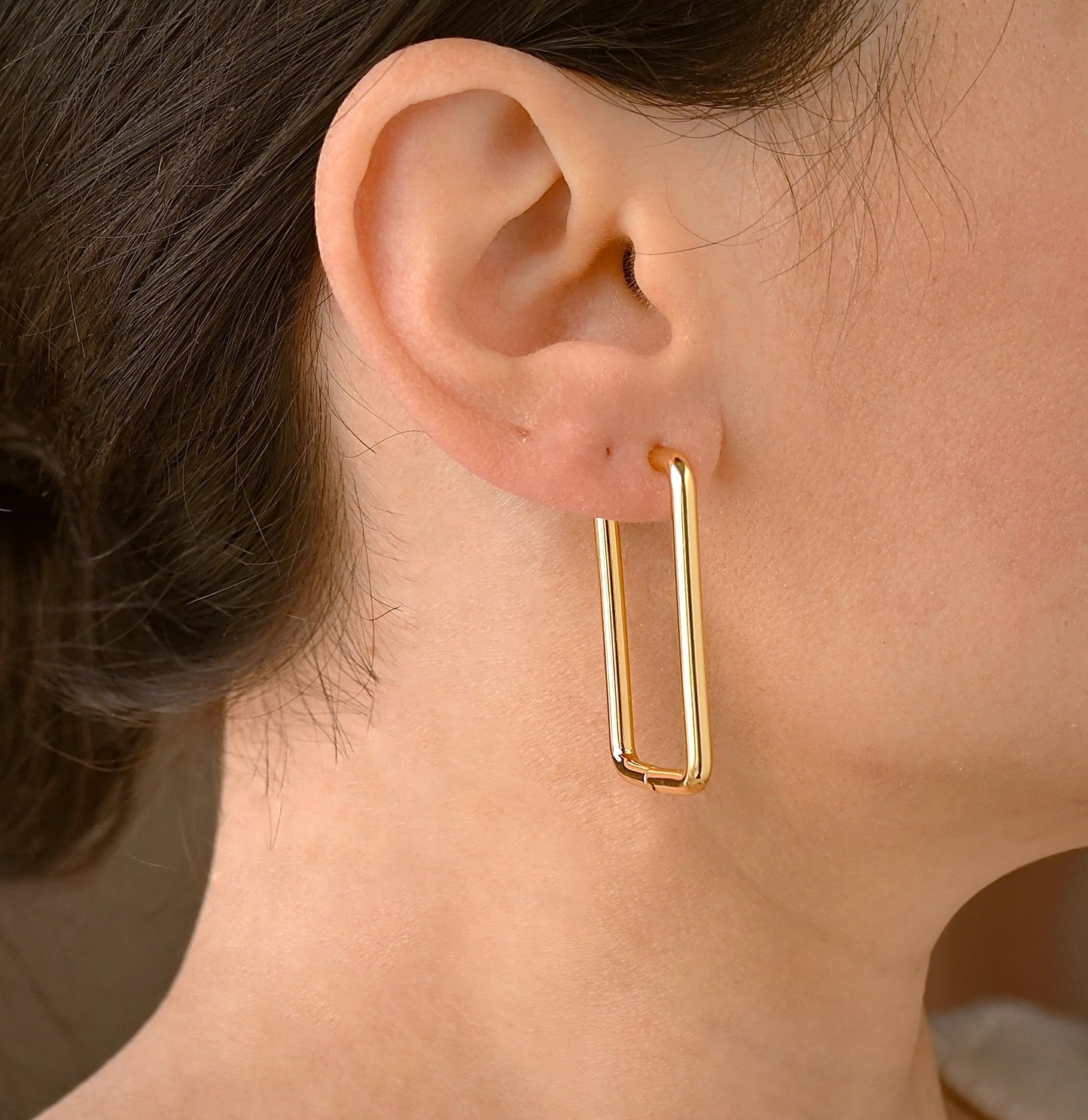 Oversized Rectangle Hoop Earrings - 18k Gold Stainless Steel
