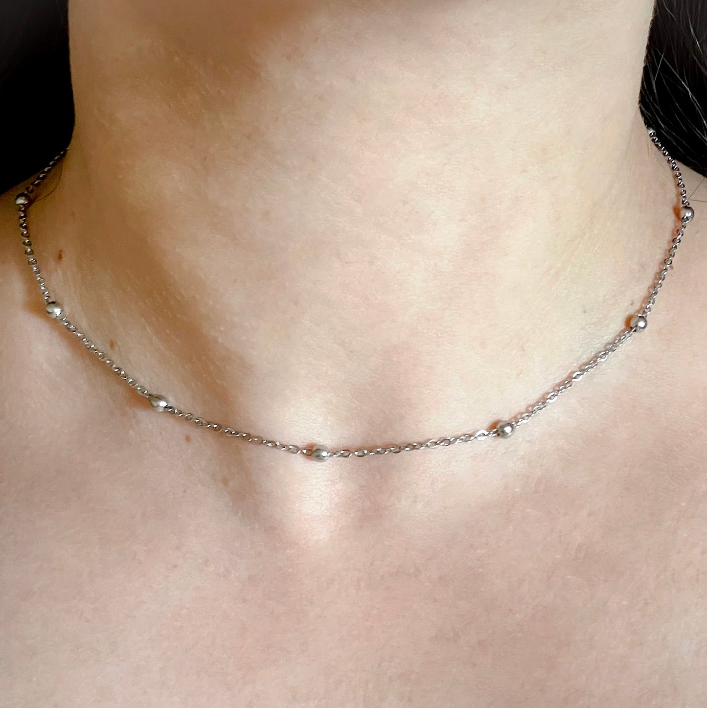 Satellite Chain Necklace - Beaded Gold Necklace for Stacking, Stainless Steel, 16"