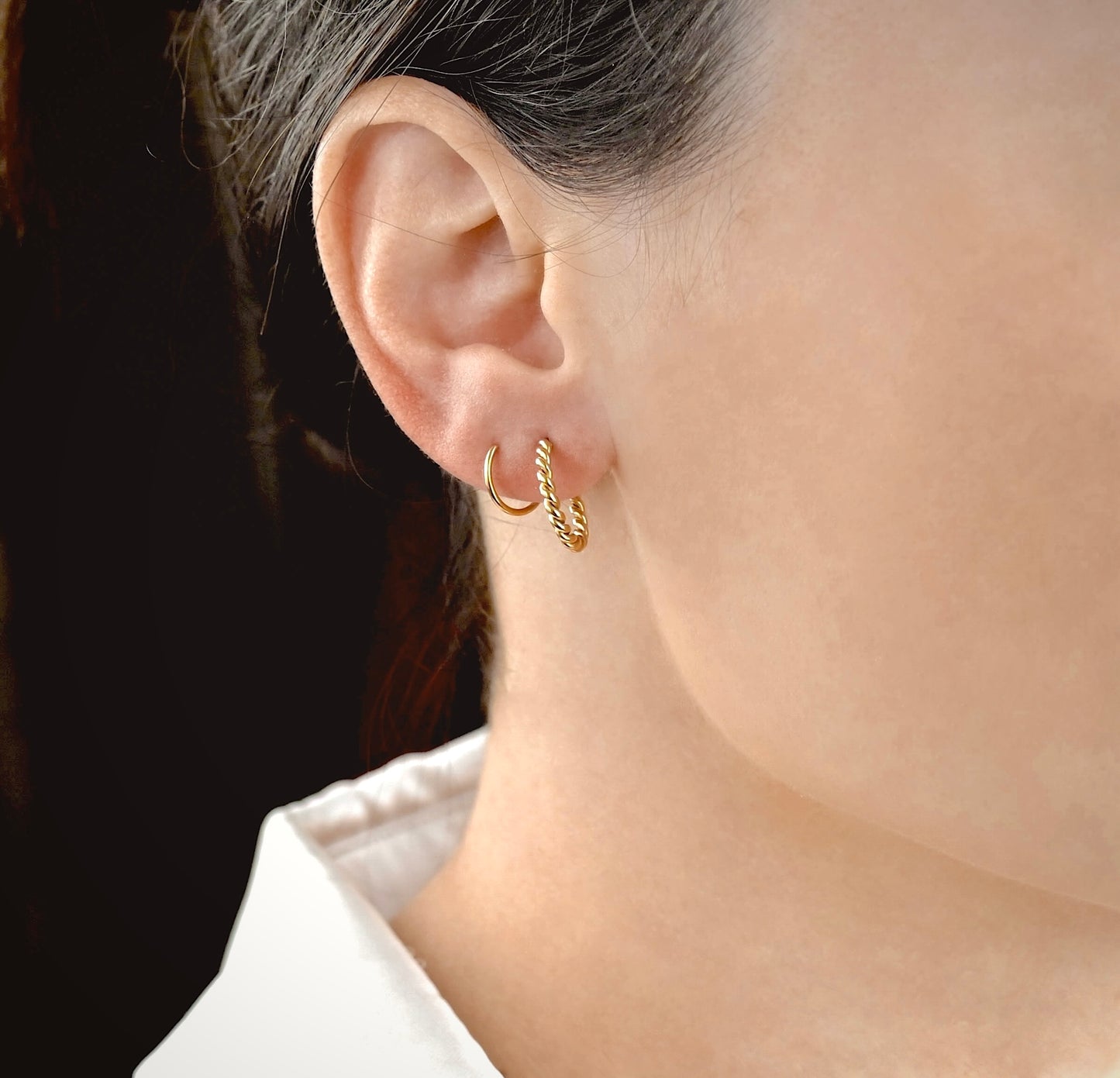 Gold Spiral Hoops, Twist Hoop Earrings, Sterling Silver and Stainless Steel Options