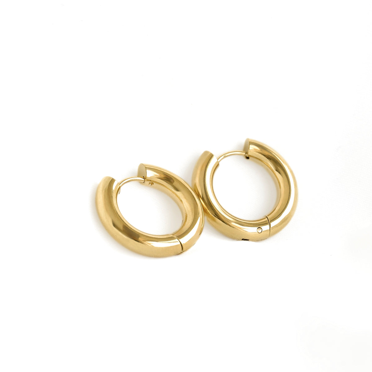 Thick Tunnel Hoop Earrings -18k Gold PVD & Silver Stainless Steel