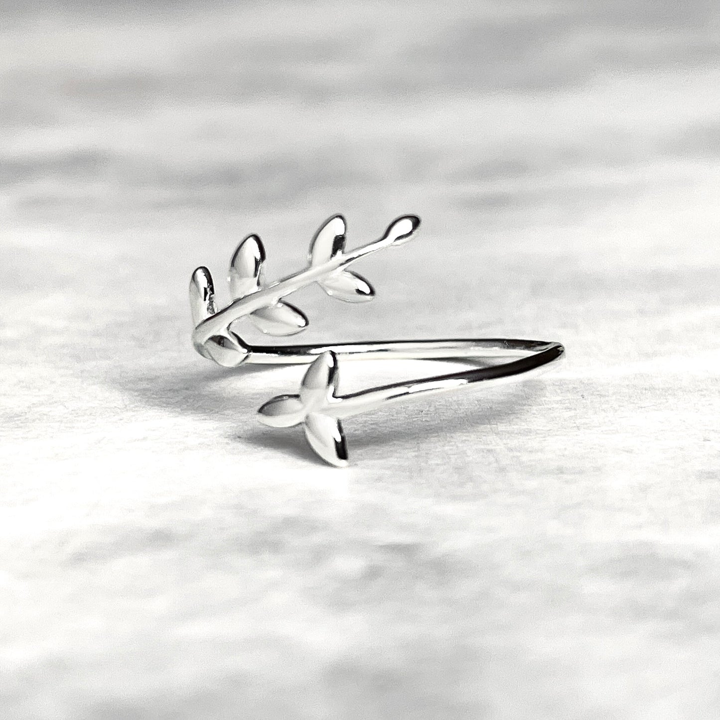 Dainty Silver Olive Branch Ring - 925 Sterling Silver - Adjustable