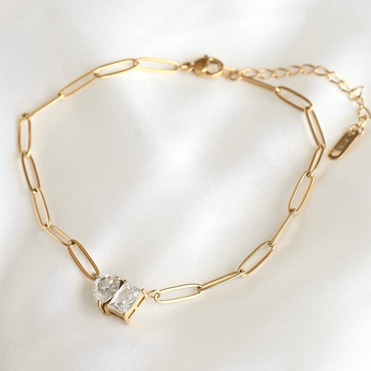 Toi et Moi Bracelet - Gold Stainless Steel CZ Bracelet