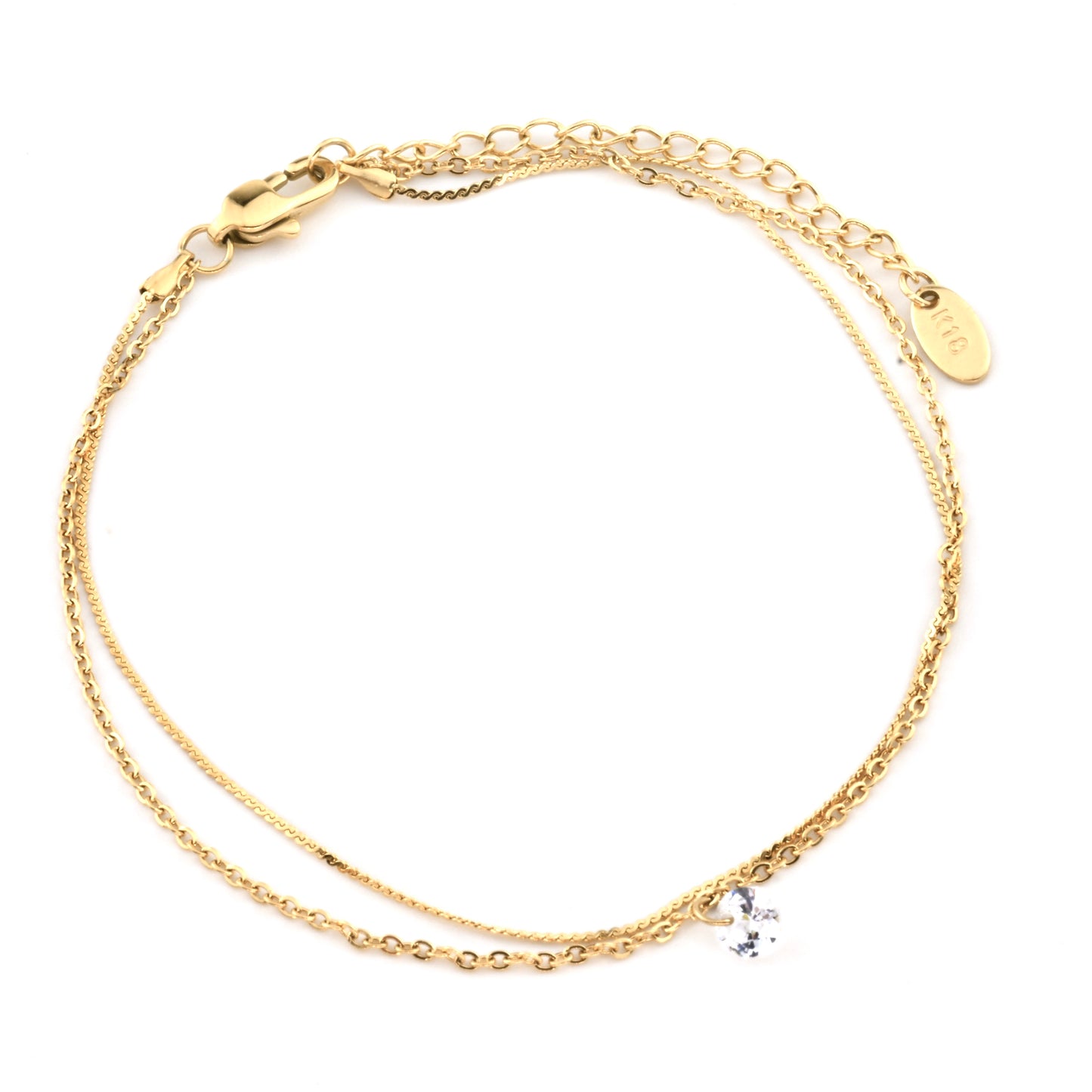 Layered Gold Crystal Anklet - Stainless Steel