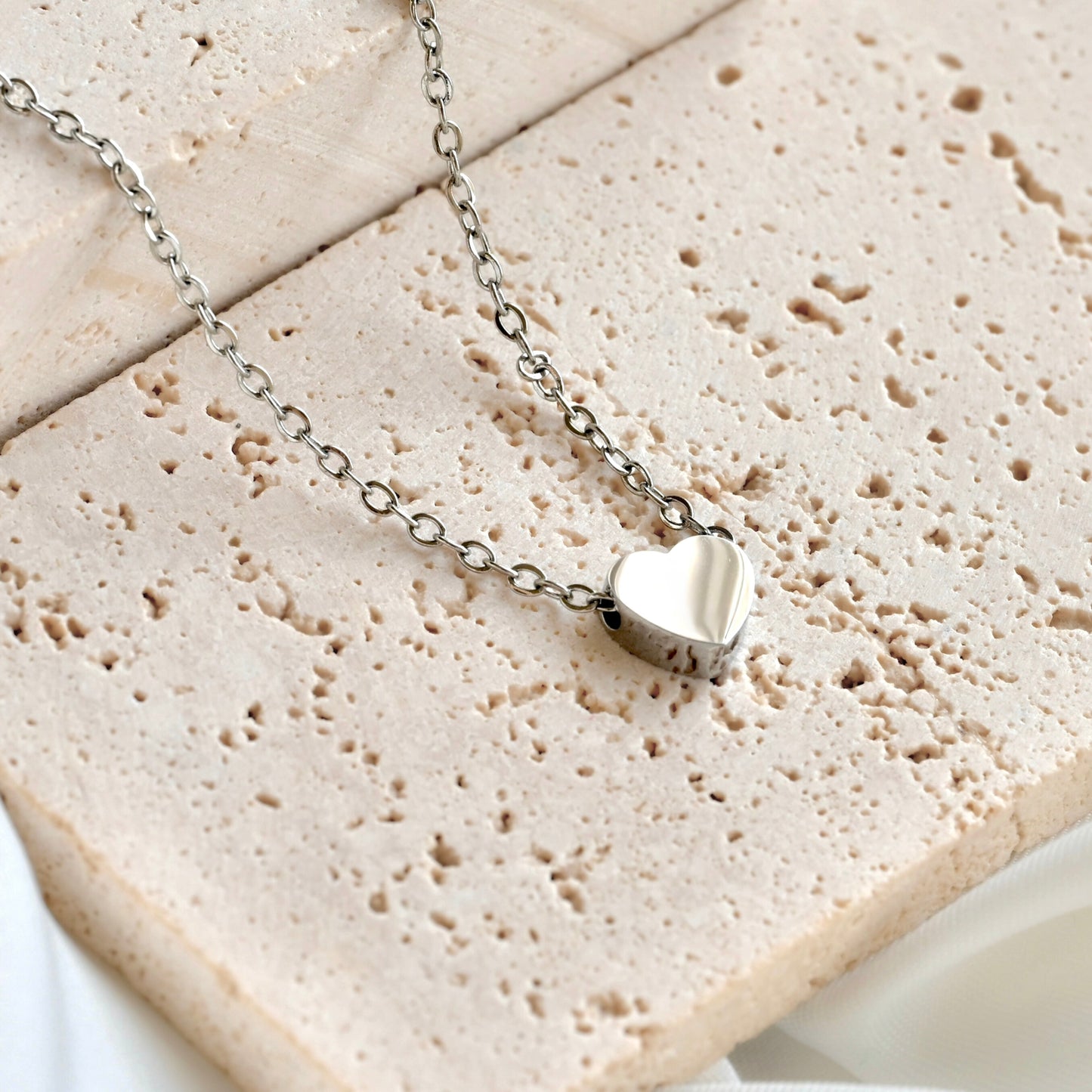 Mini Heart Necklace, Engravable, Waterproof Stainless Steel, Gold, Rose Gold and Silver, 18"