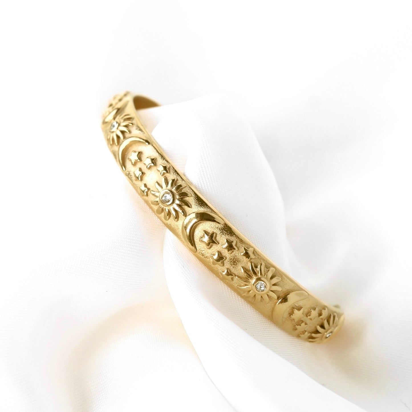 Bracelet manchette Soleil Lune Étoiles - Acier inoxydable