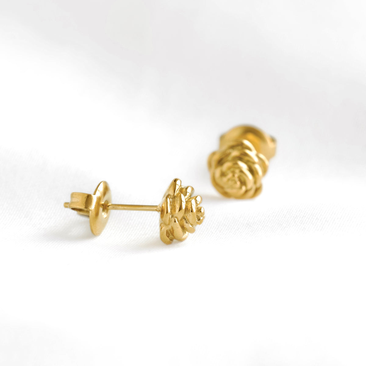 18k Gold Rose Stud Earrings - Stainless Steel Flower Studs