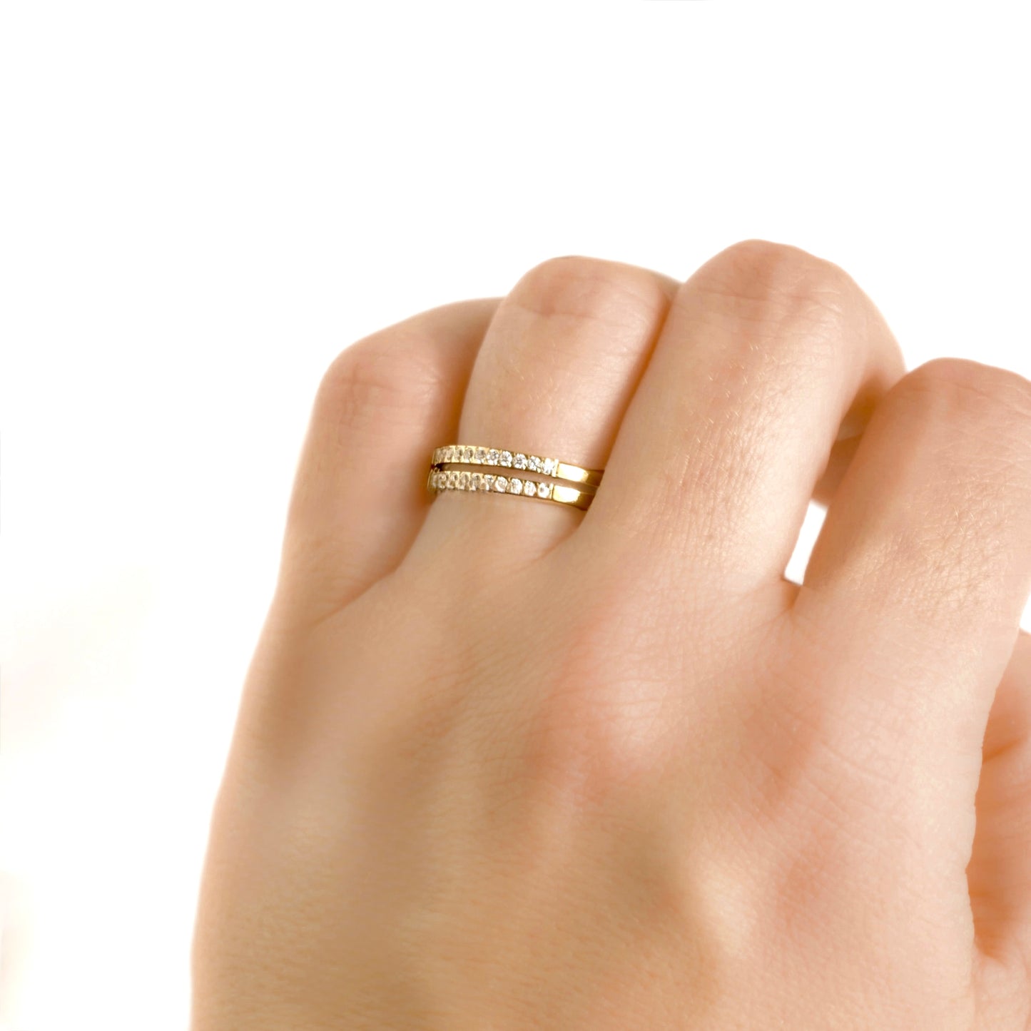 Double Layered Pavé CZ Ring - Stainless Steel Stacked Band