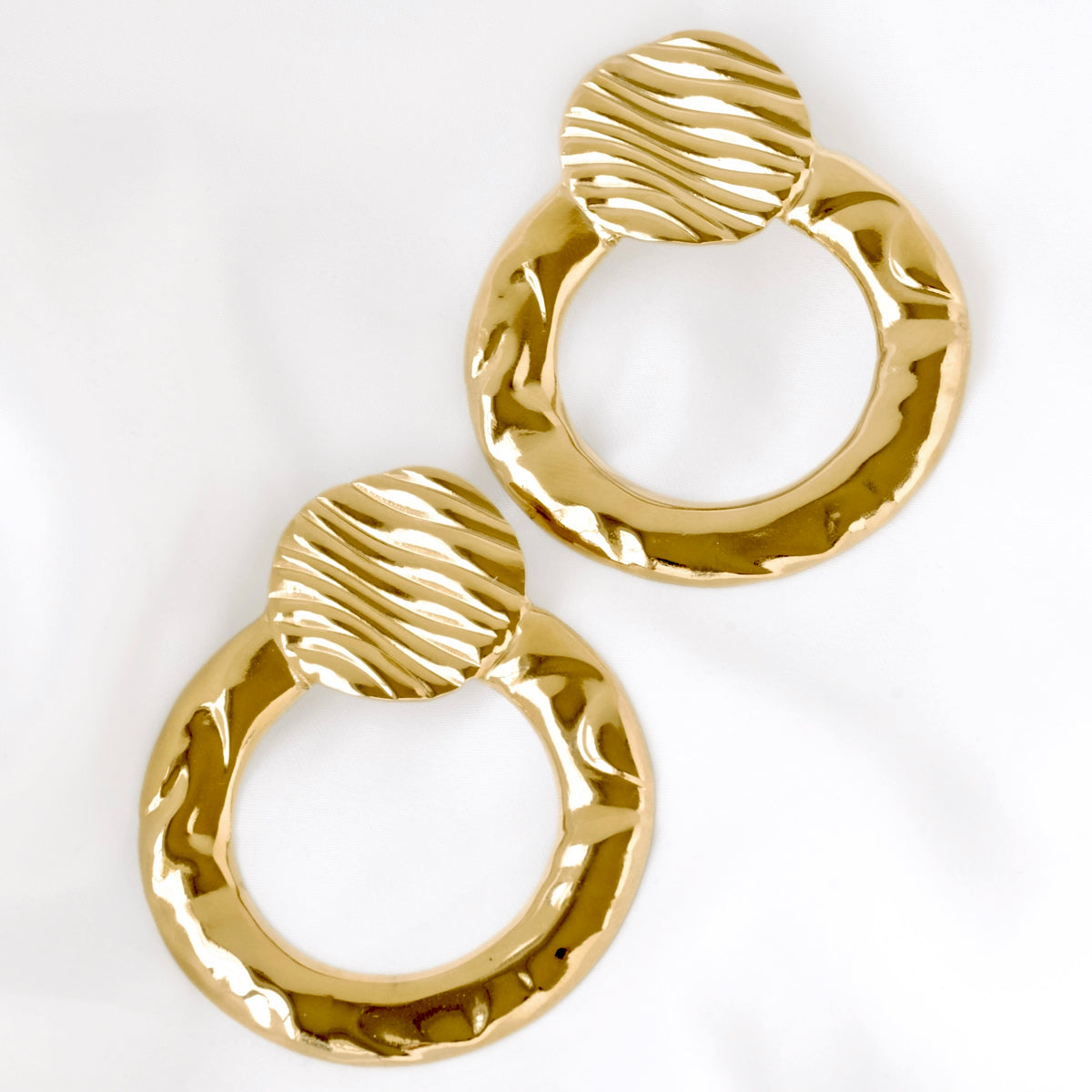 Hammered Double Circle Statement Earrings - Stainless Steel