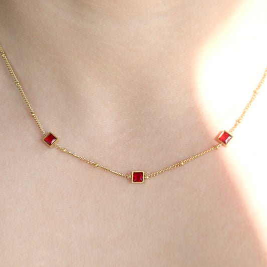 Garnet Diamond Necklace - January Birthstone Necklace