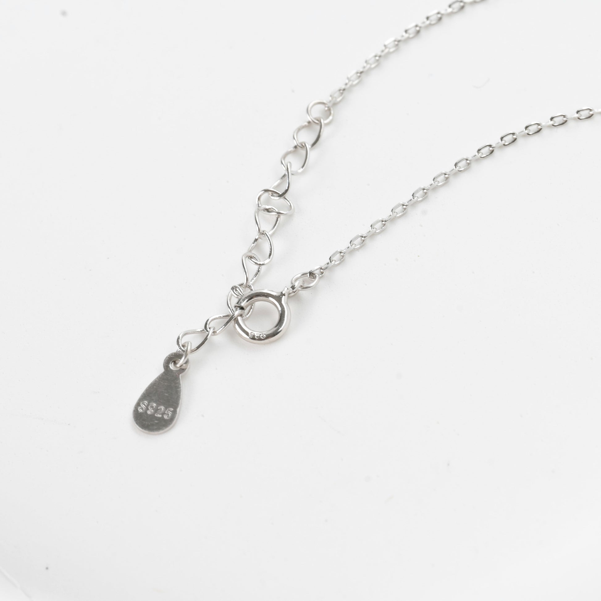 Silver necklace with a pendant on a white background