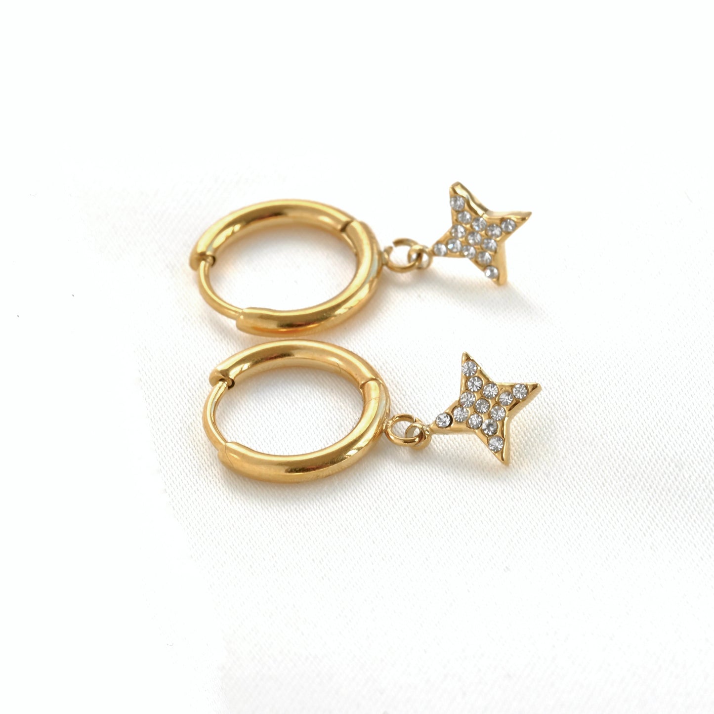 Celestial Pave Crystal Charm Hoop Earrings - Stainless Steel