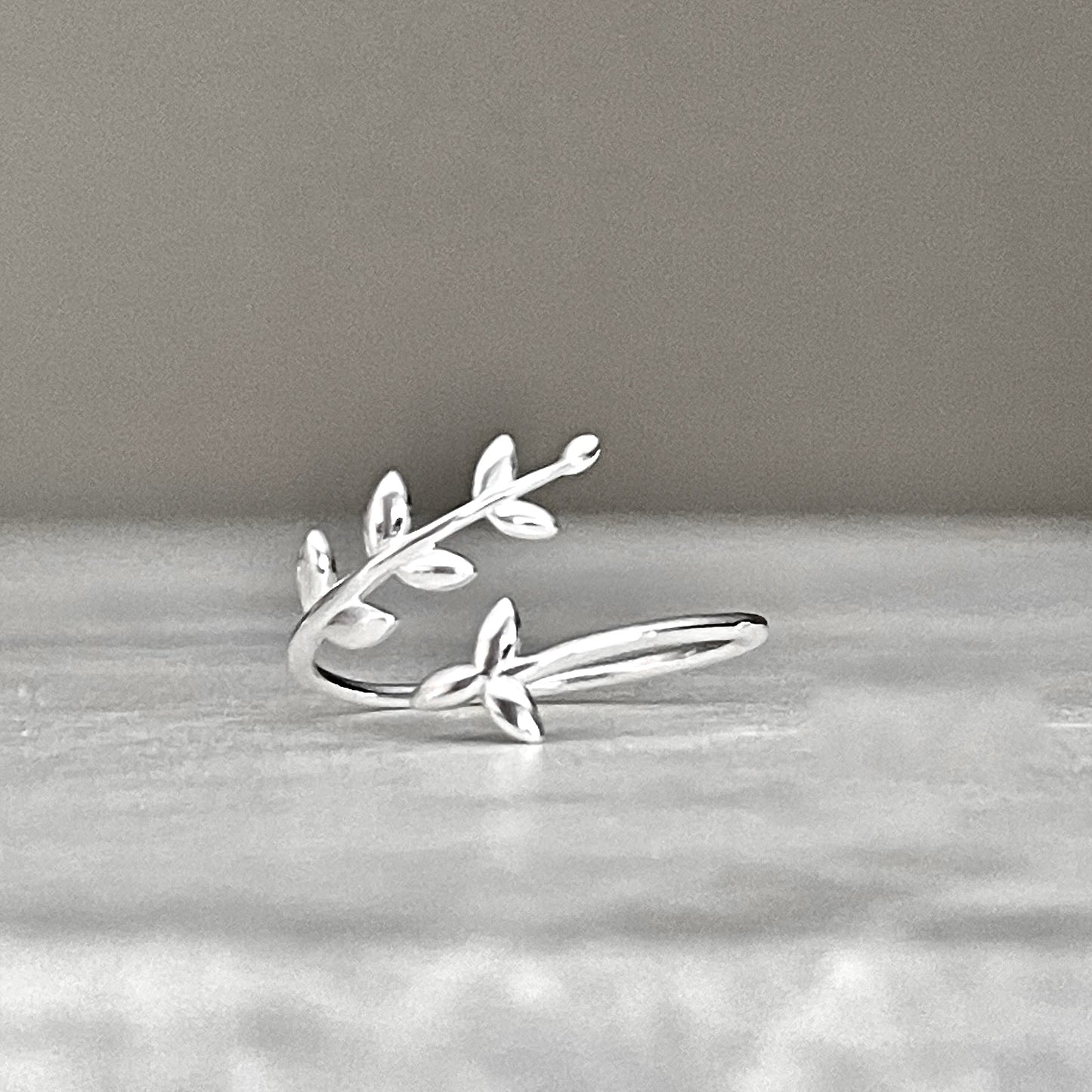 Dainty Silver Olive Branch Ring - 925 Sterling Silver - Adjustable