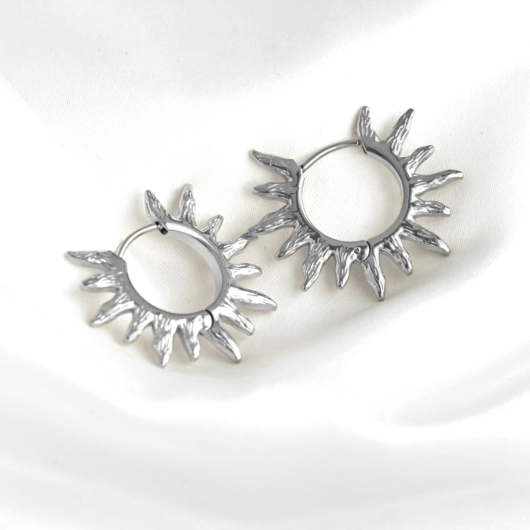 Medium Sun Hoop Earrings - Stainless Steel Sunburst Hoops