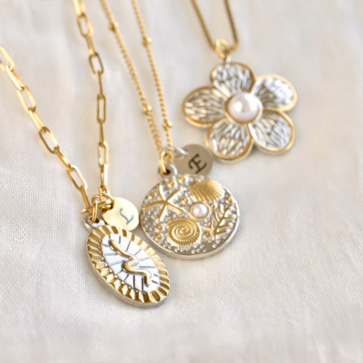 Two-tone Medallion Necklaces - Stainless Steel