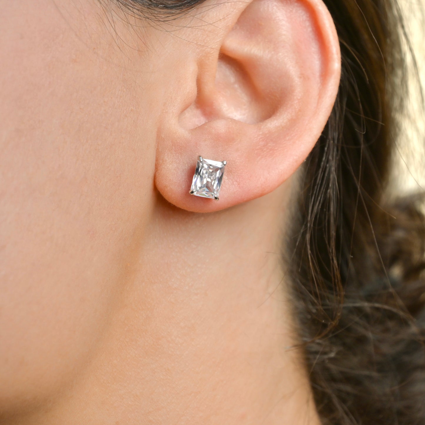 Radiant-cut Diamond Stud Earrings - 925 Sterling Silver - CZ