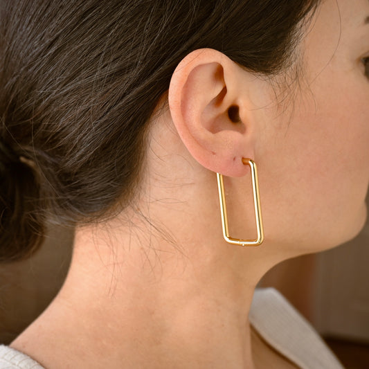 Oversized Rectangle Hoop Earrings - 18k Gold Stainless Steel