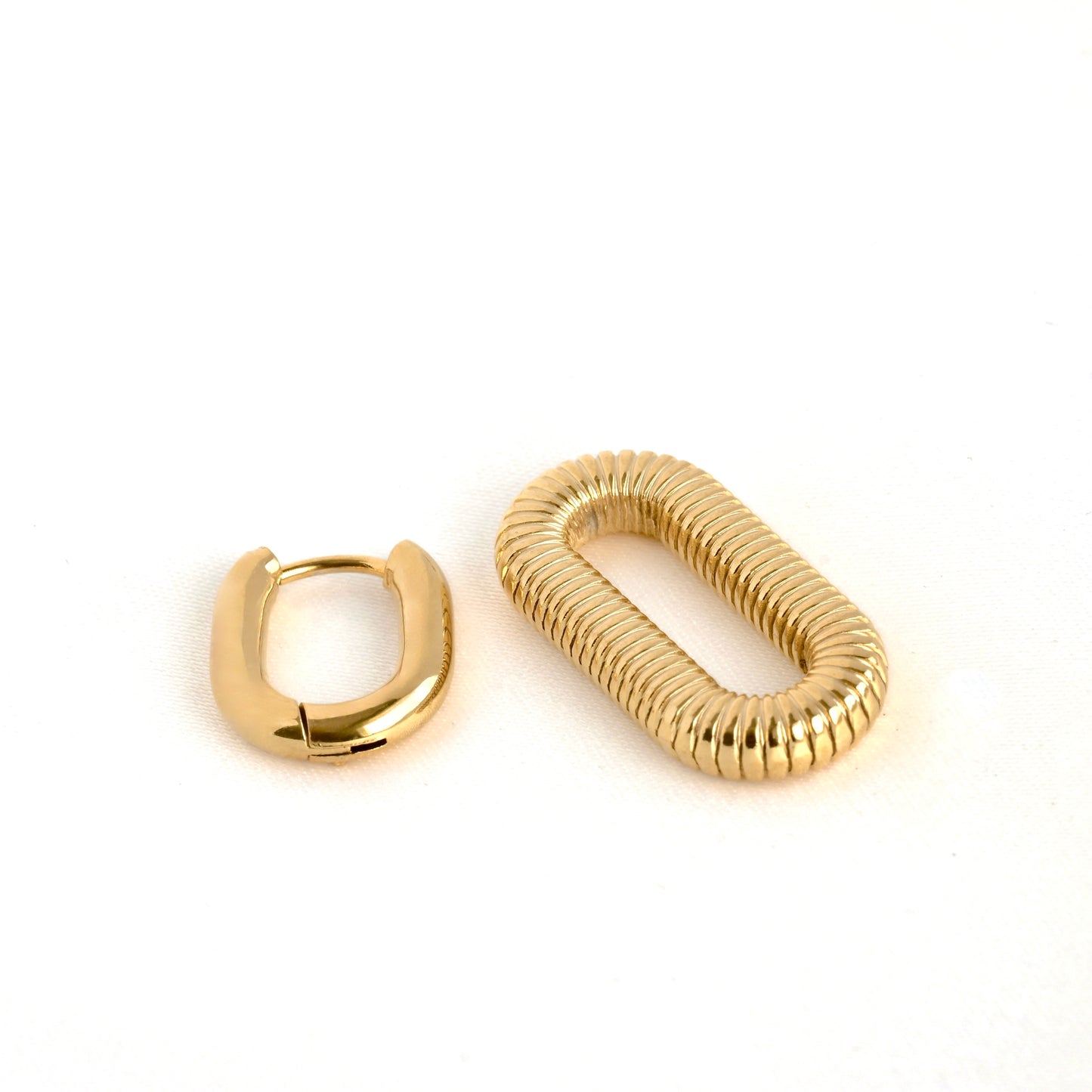 Ribbed Oval Link Hoops, 18K Gold & Silver Stainless Steel, Two-tone & Waterproof
