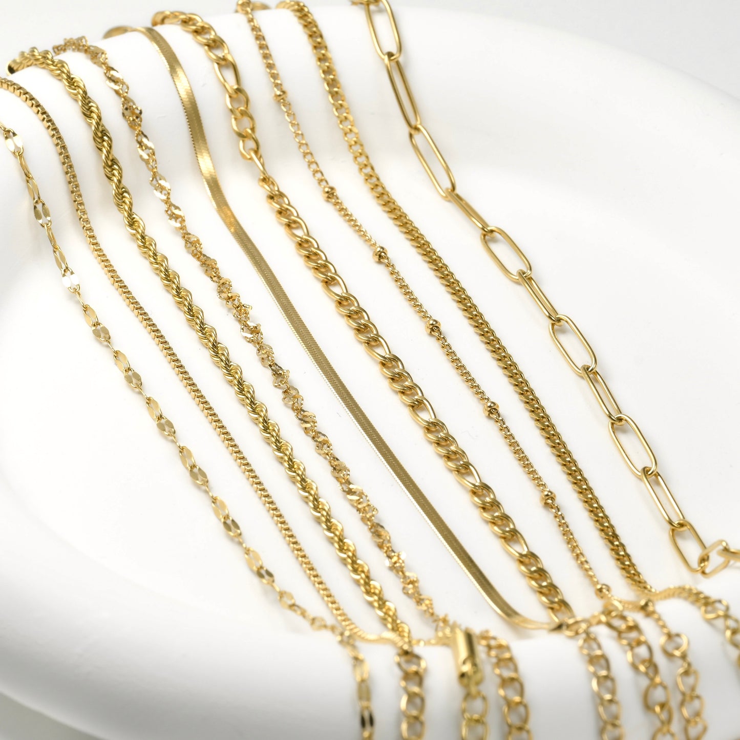 Dainty Gold  Bracelets, Choice of 9 Styles, Waterproof 18K Gold Plated Stainless Steel Bracelet Stack, 5" to 8"