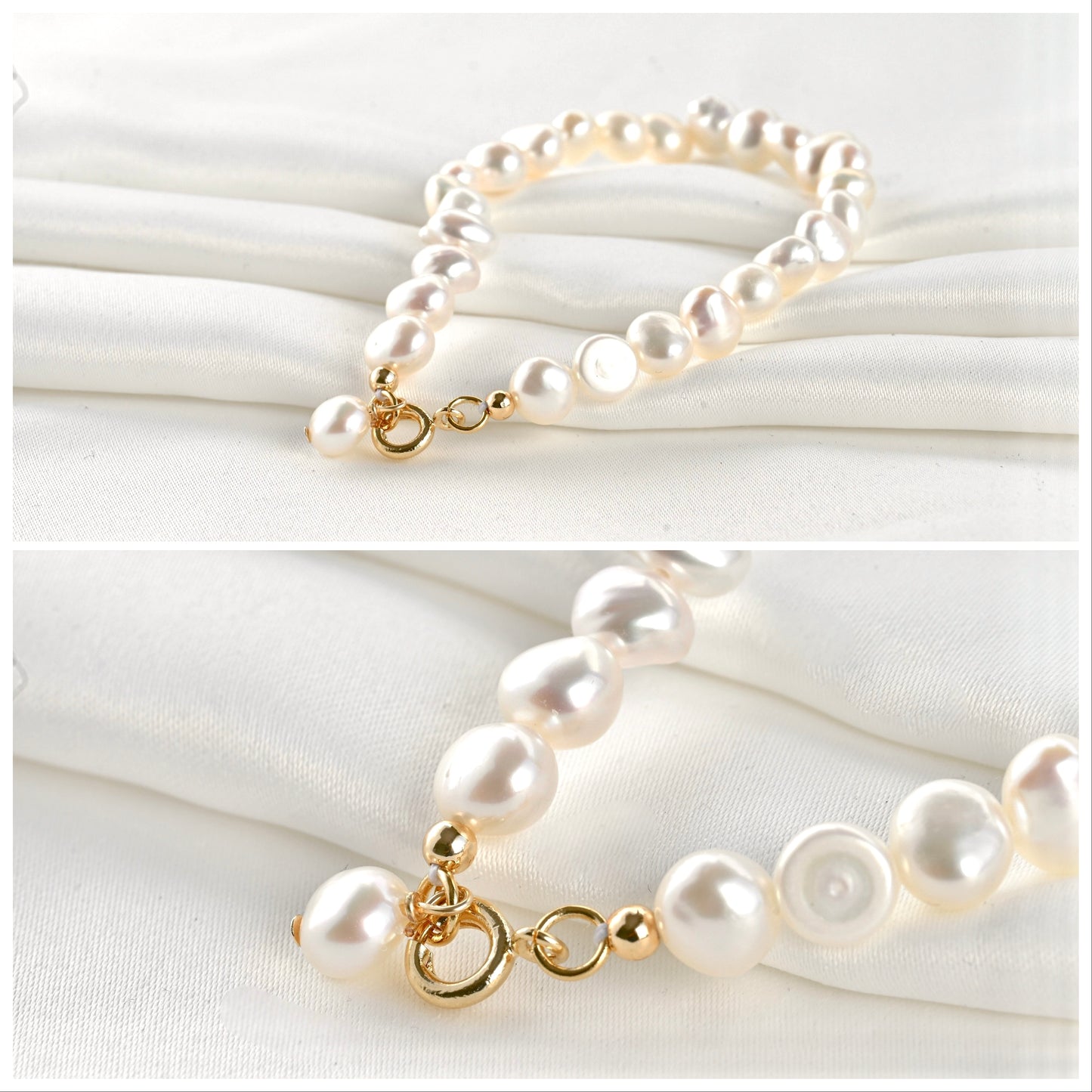 Dainty Gold Pearl Bracelet Set - Stainless Steel