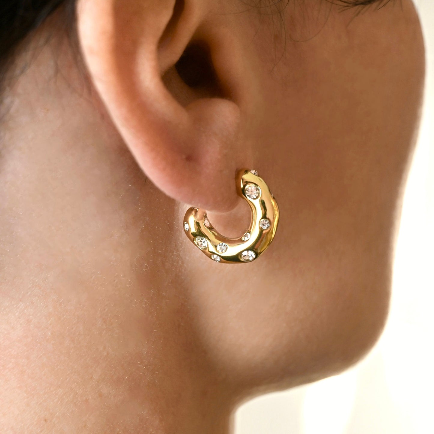 Gold Gem Bubble Hoop Earrings - Stainless Steel