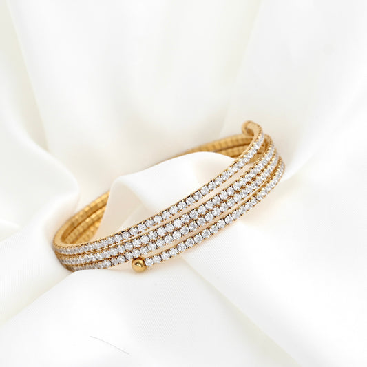Gold CZ Tennis Wrap Bangle - Stainless Steel CZ Coil Bangle