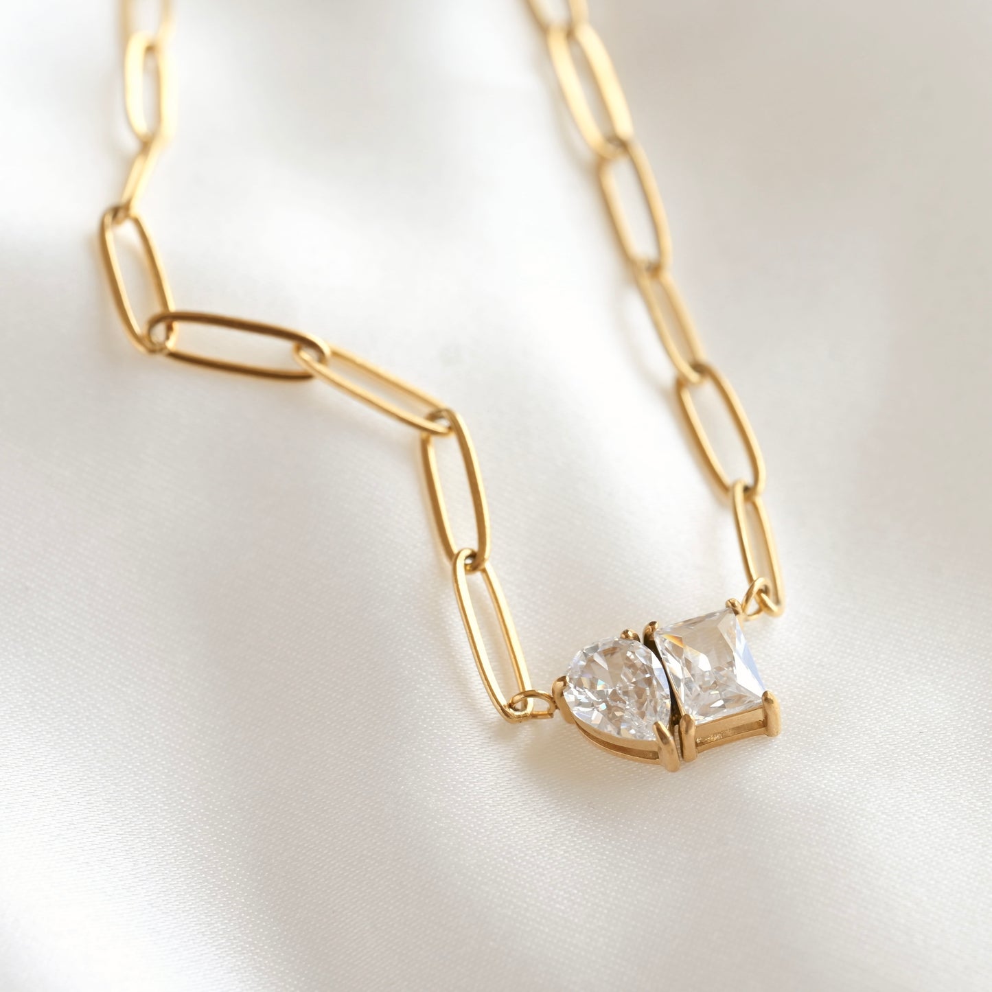 Toi et Moi Bracelet - Gold Stainless Steel CZ Bracelet