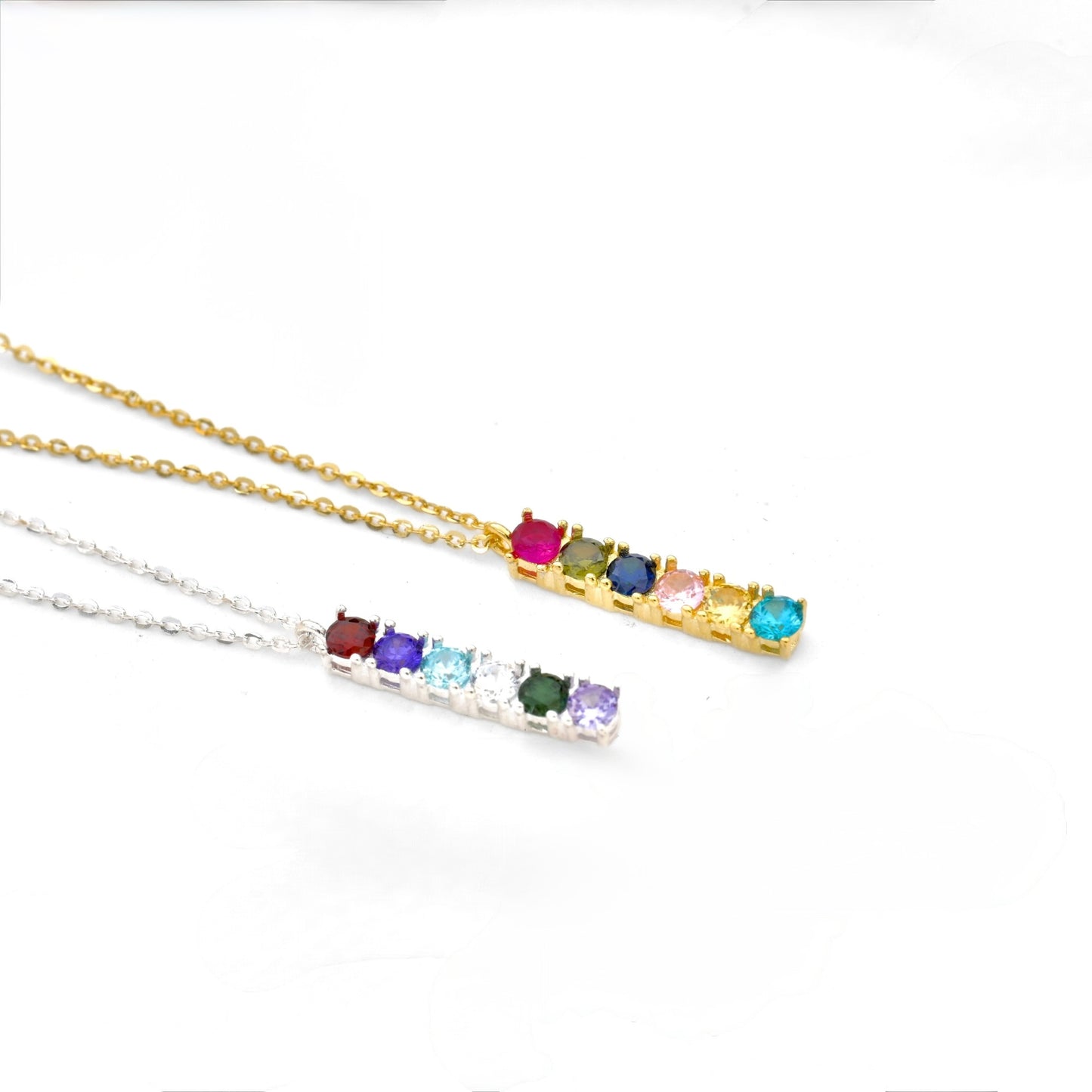 side view of bar pendants with 6 birthstones embedded