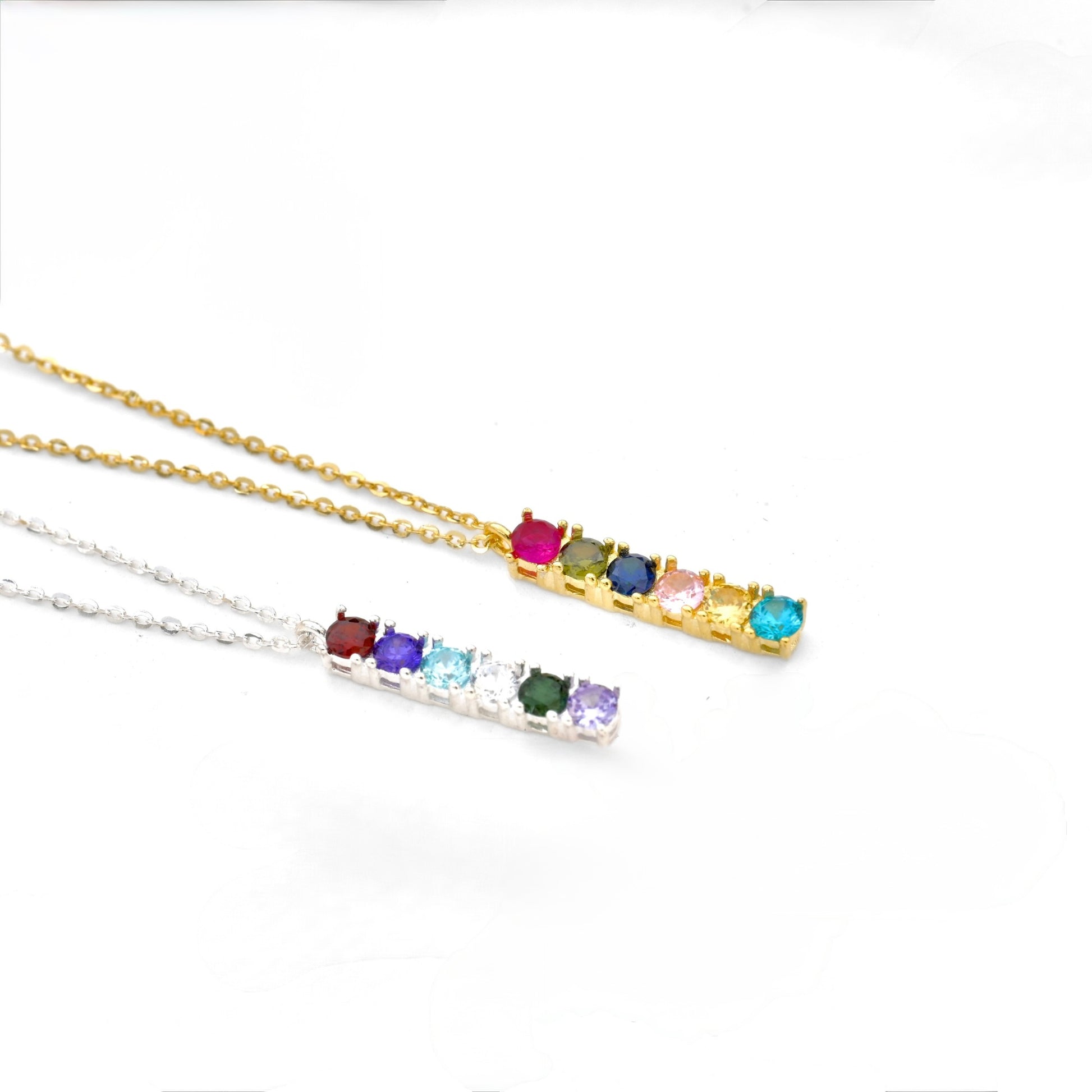 side view of bar pendants with 6 birthstones embedded