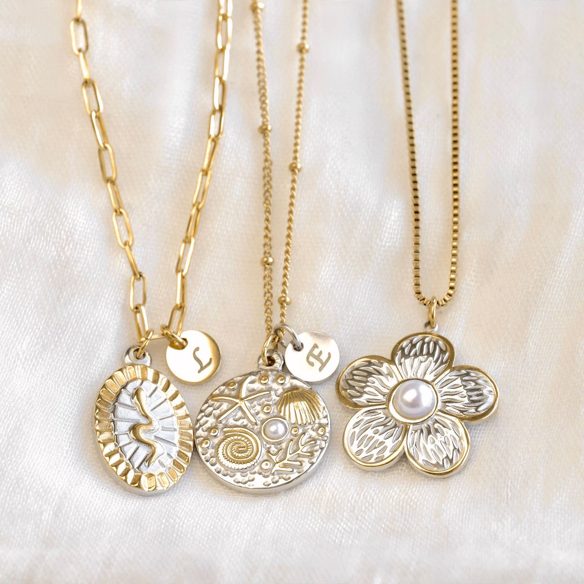 Two-tone Medallion Necklaces - Stainless Steel