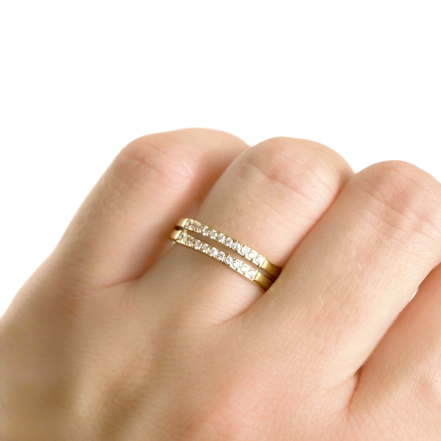 Double Layered Pavé CZ Ring - Stainless Steel Stacked Band