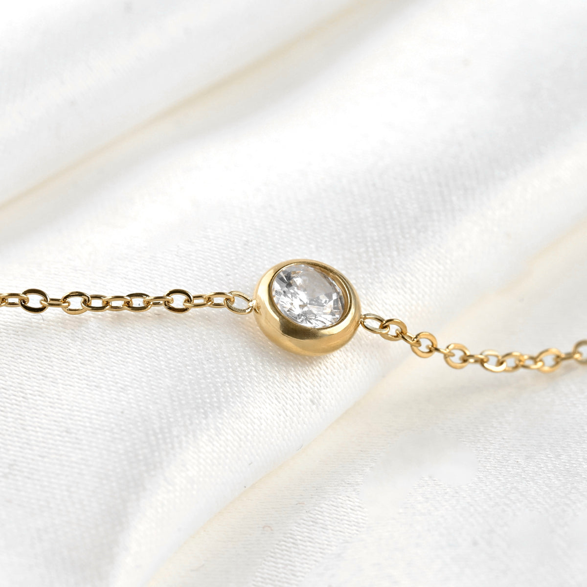 Gold Bezel Station Necklace - Stainless Steel - 18"