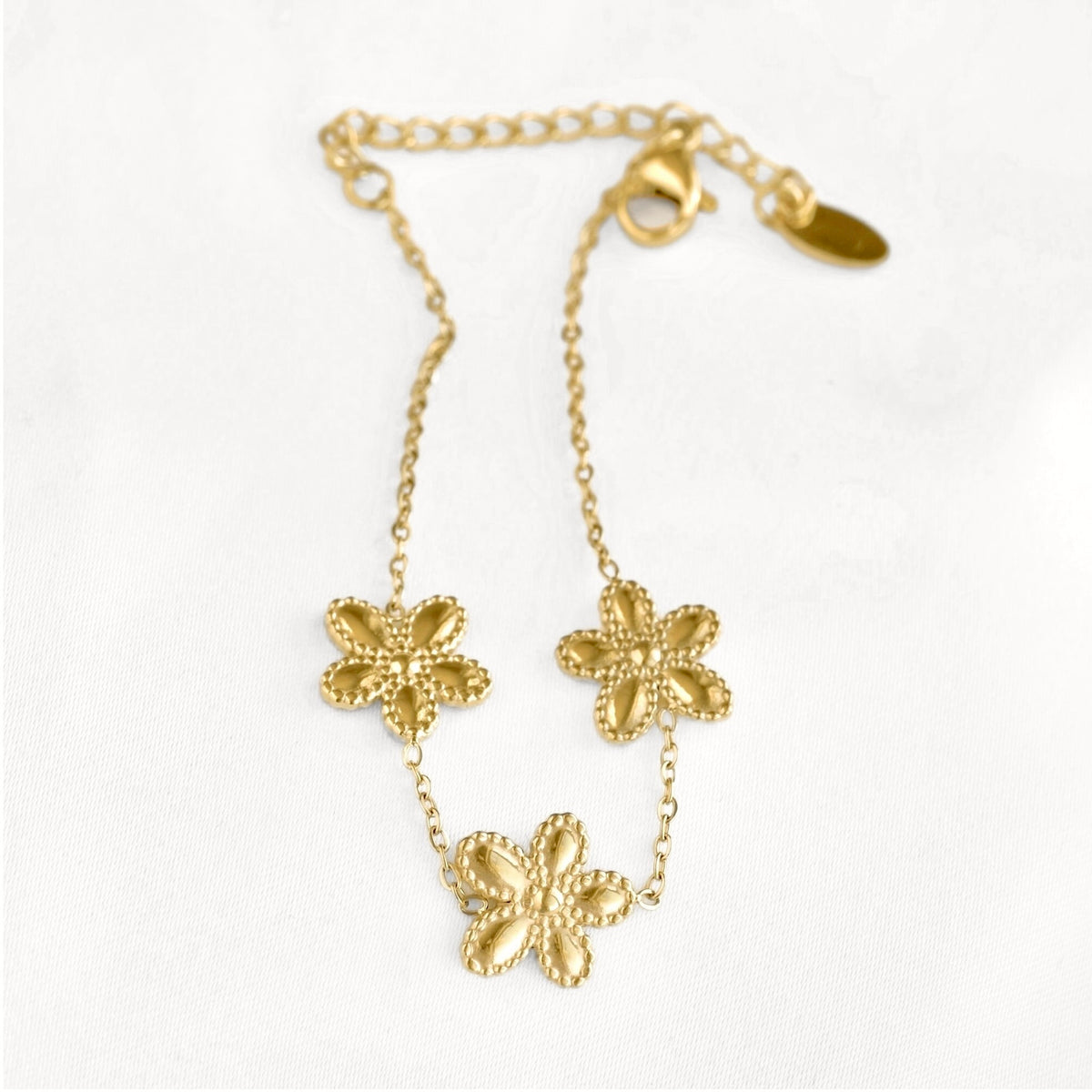 Gold Milgrain Flower Bracelet - Stainless Steel