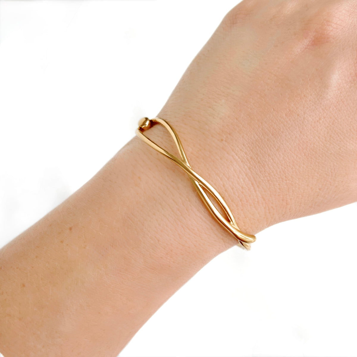 18K Gold Crossover Bangle - Stainless Steel Front Hook Clasp