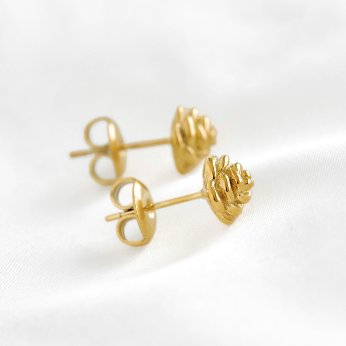 18k Gold Rose Stud Earrings - Stainless Steel Flower Studs