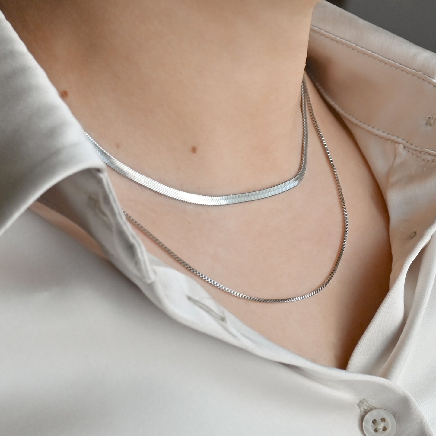 Layered Herringbone Necklace - Herringbone Box Necklace Set