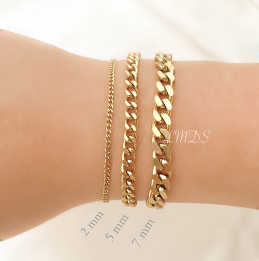 Cuban Chain Bracelet, 2mm, 5mm, 7mm, 5" to 8", Stainless Steel, Tarnish-proof
